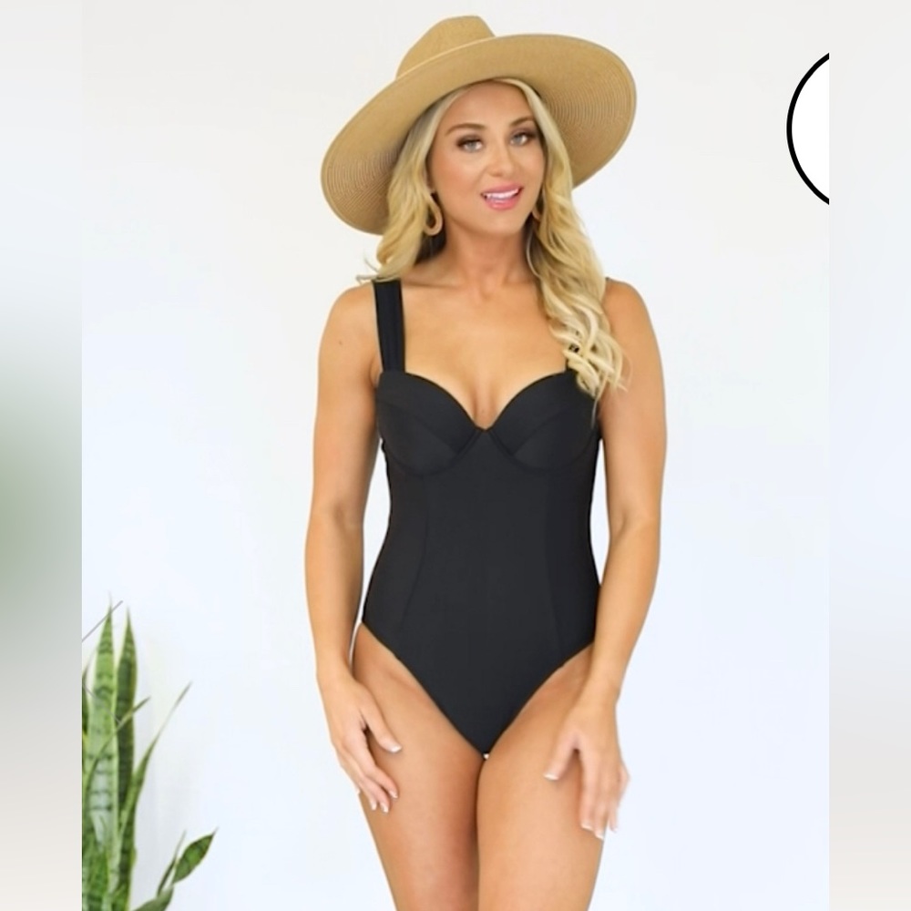 Pink Lily - Exact Moment Black One Piece Swimsuit NWT